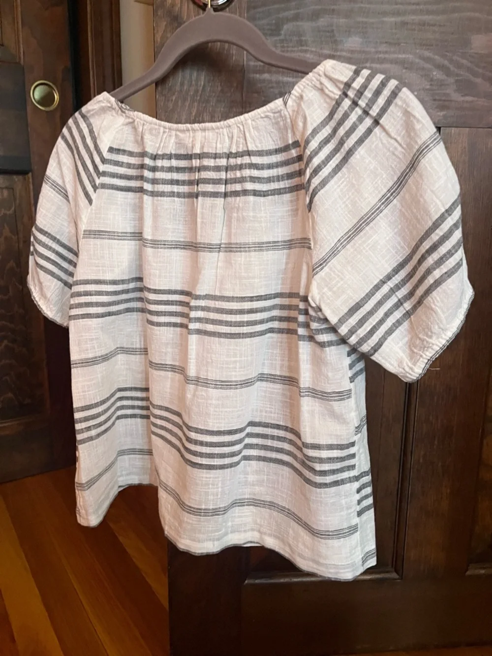 Lucky Brand Cream Top with Gray/Black Stripes - Picture 2 of 3